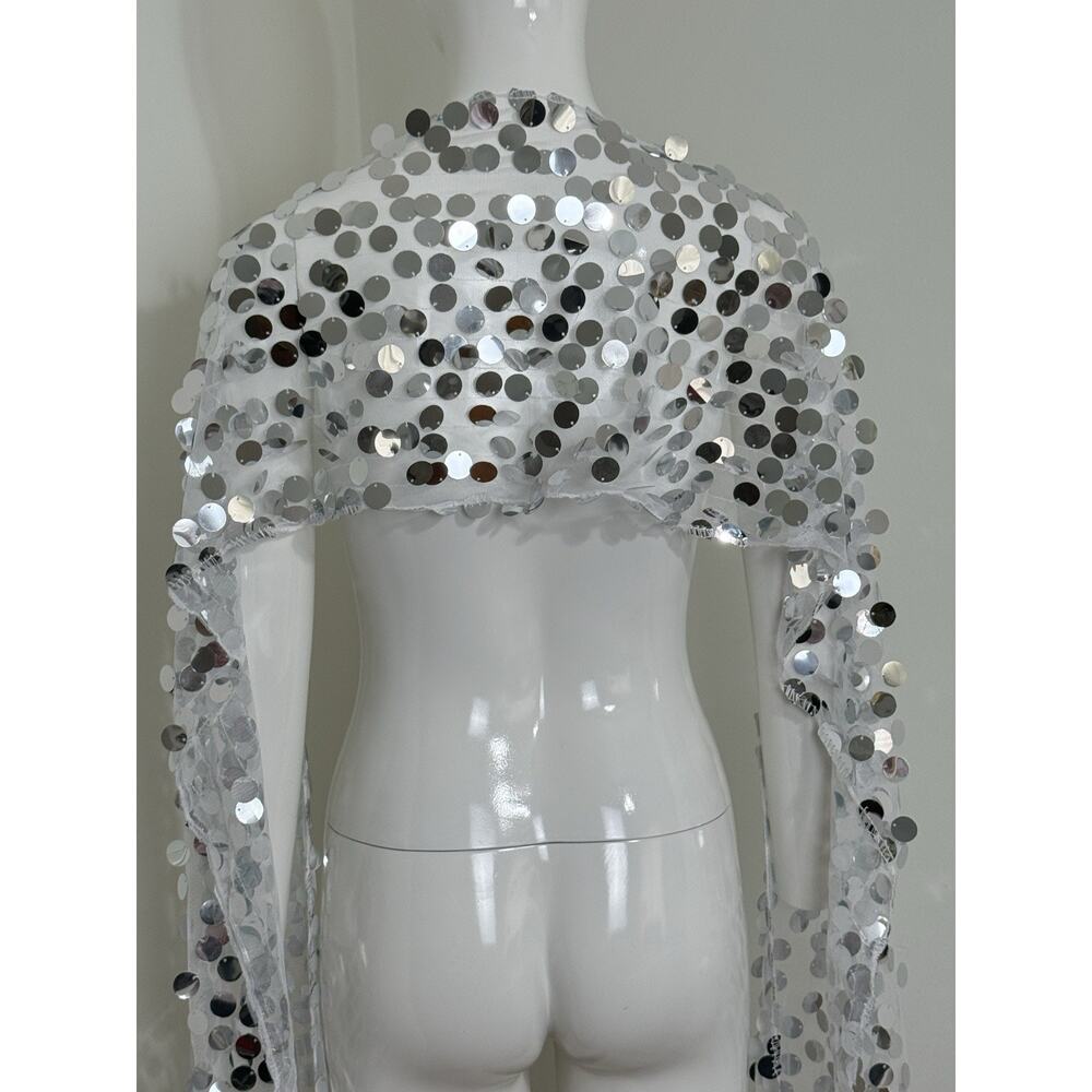 Sparkly Silver Sequin Rectangle Wrap Scarf Coachella Burning Man Festival Outfit - Picture 3 of 8